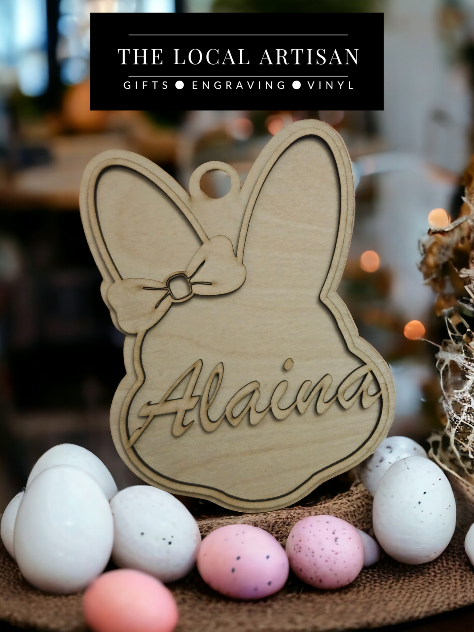 Wood Bunny Name Tag Personalized