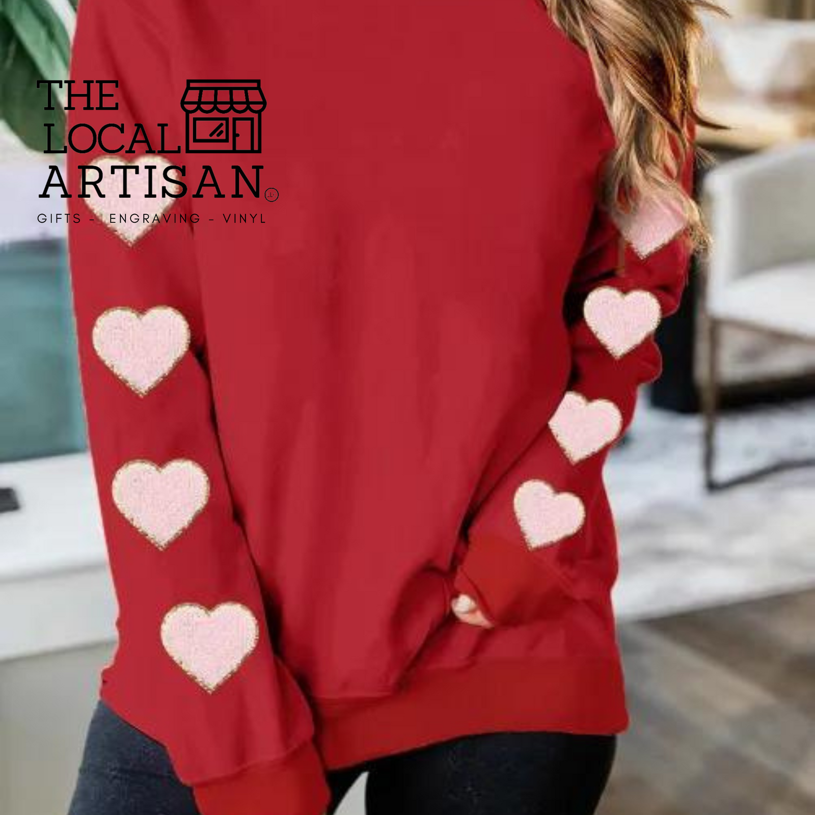 Valentines Chenille Heart Embellished Sweater
