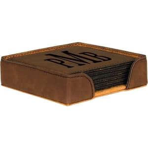 4" x 4" Dark Brown Square Leatherette 6-Coaster Set