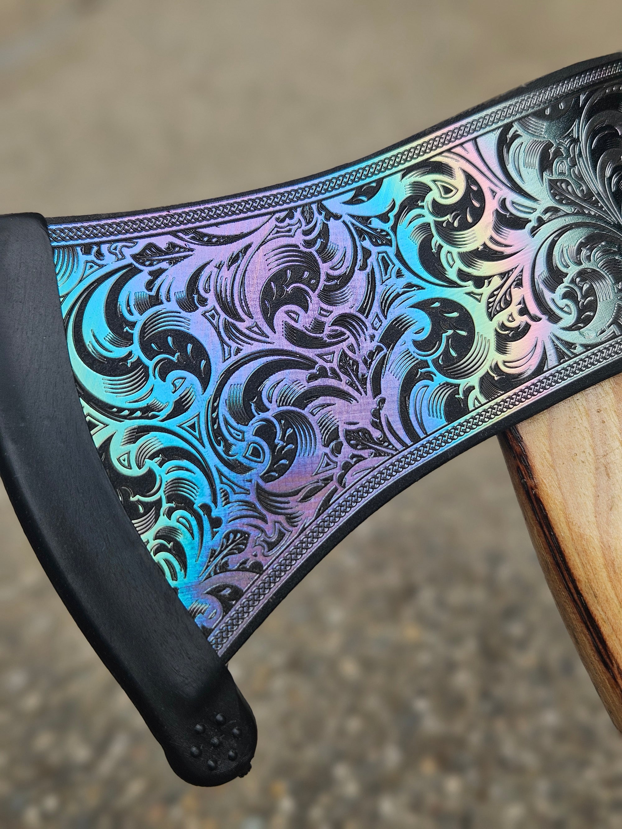 Rainbow Effect Scrollwork Hatchet